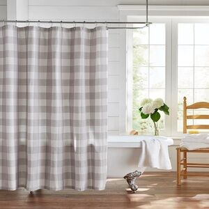 Elrene Home Fashions Buffalo-Check Shower Curtain, 72" x 72", Gray/White New
